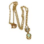 9ct gold Diamond and Jade pendant necklace with chain length 42cm