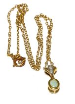 9ct gold Diamond and Jade pendant necklace with chain length 42cm