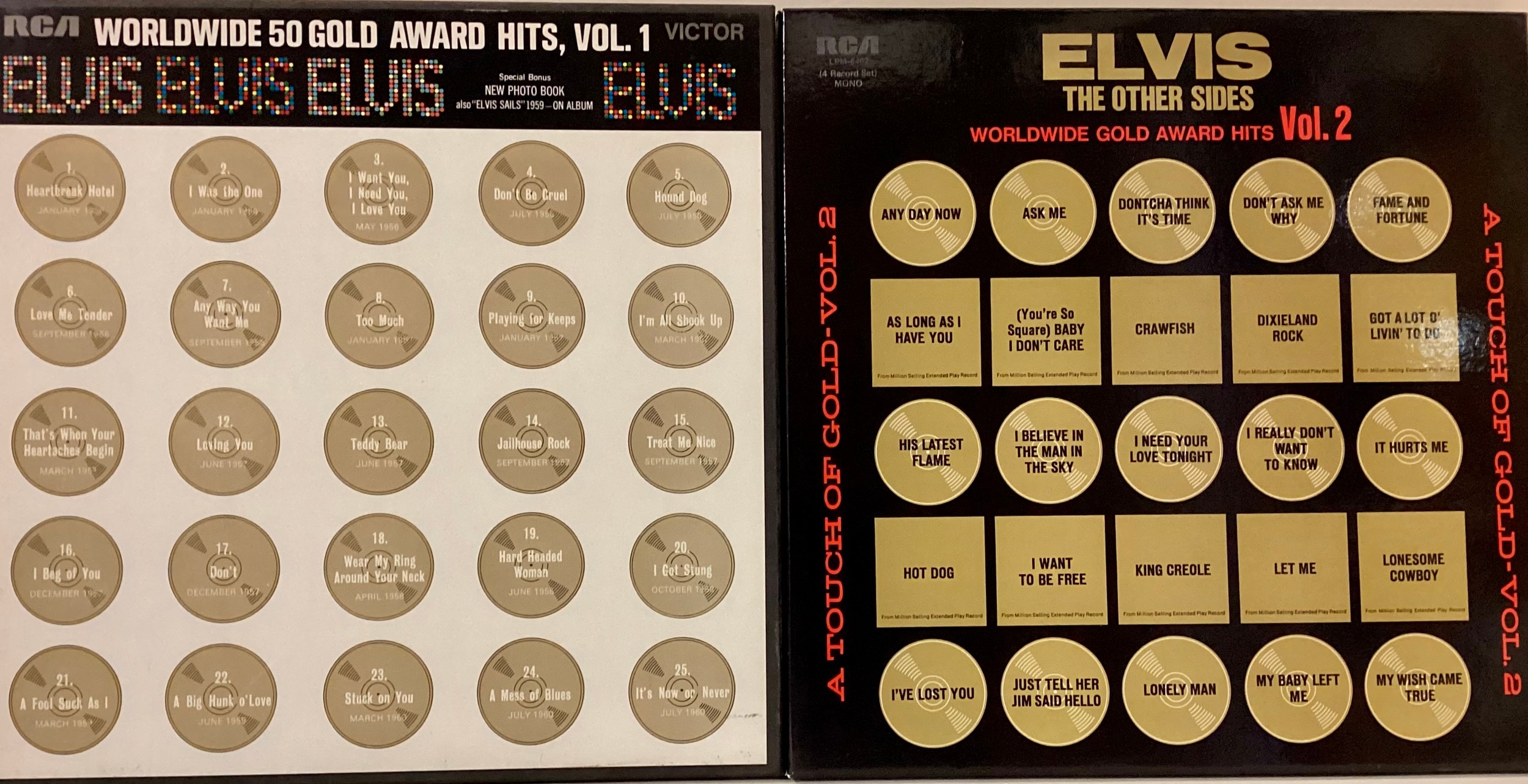 ELVIS PRESLEY RCA BOX SETS OF VINYL RECORDS X 2. Here we have volume 1 & 2 of the ‘Worldwide Gold