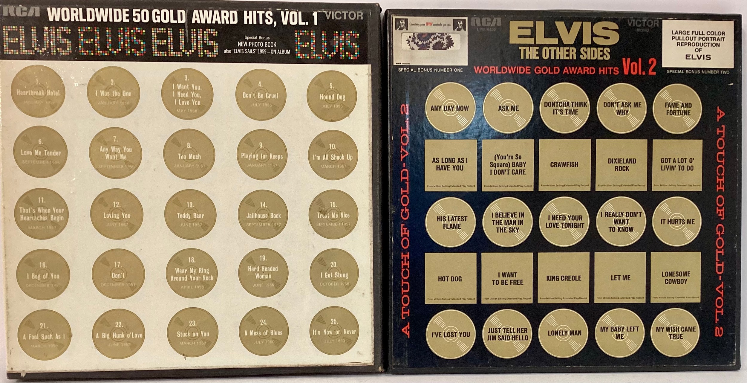 ELVIS PRESLEY VINYL BOX SETS X 2. Here we have a copy of ‘Worldwide Gold Award Hits’ volumes one and