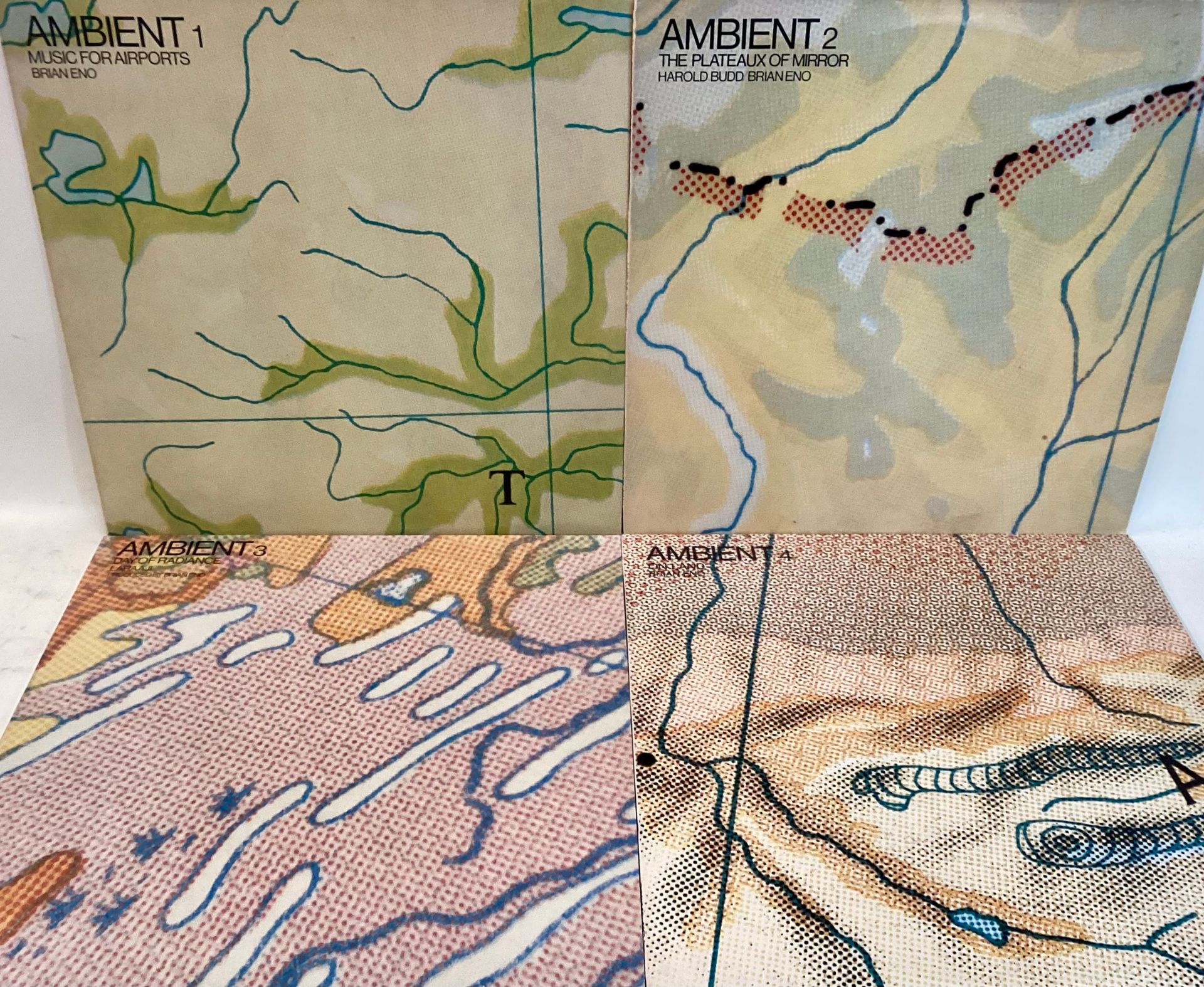 BRIAN ENO VINYL ‘AMBIENT’ ALBUMS X 4. Four albums here entitled - Music For Airports - The
