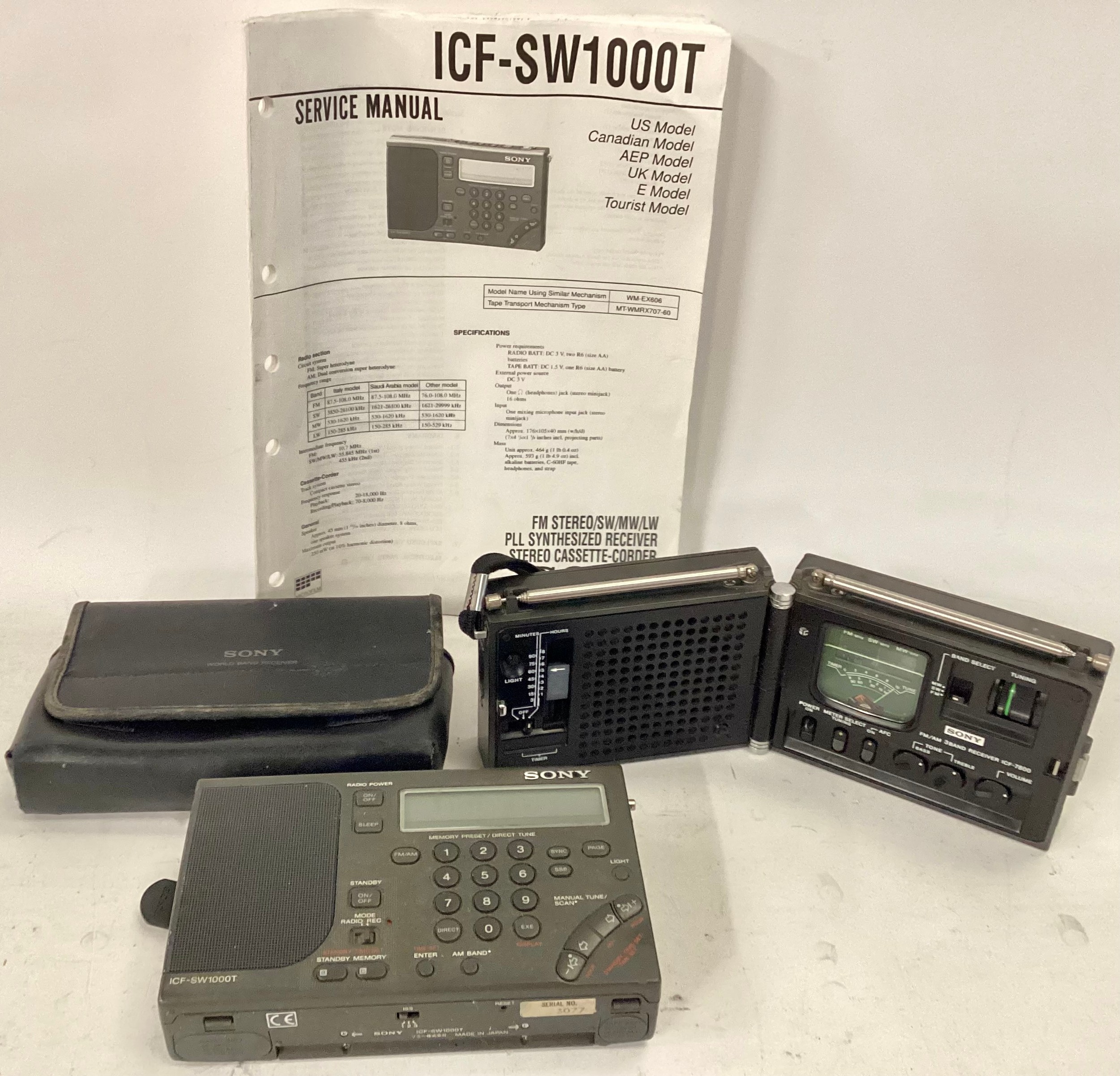 SONY PORTABLE RADIO AND RADIO CASSETTE MACHINES. First we have a Sony ICF-7800 AM/ FM 3 Band