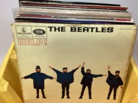 BOX OF VARIOUS LP RECORDS AND 12” SINGLES. Artists found here include - The Beatles - Wings -