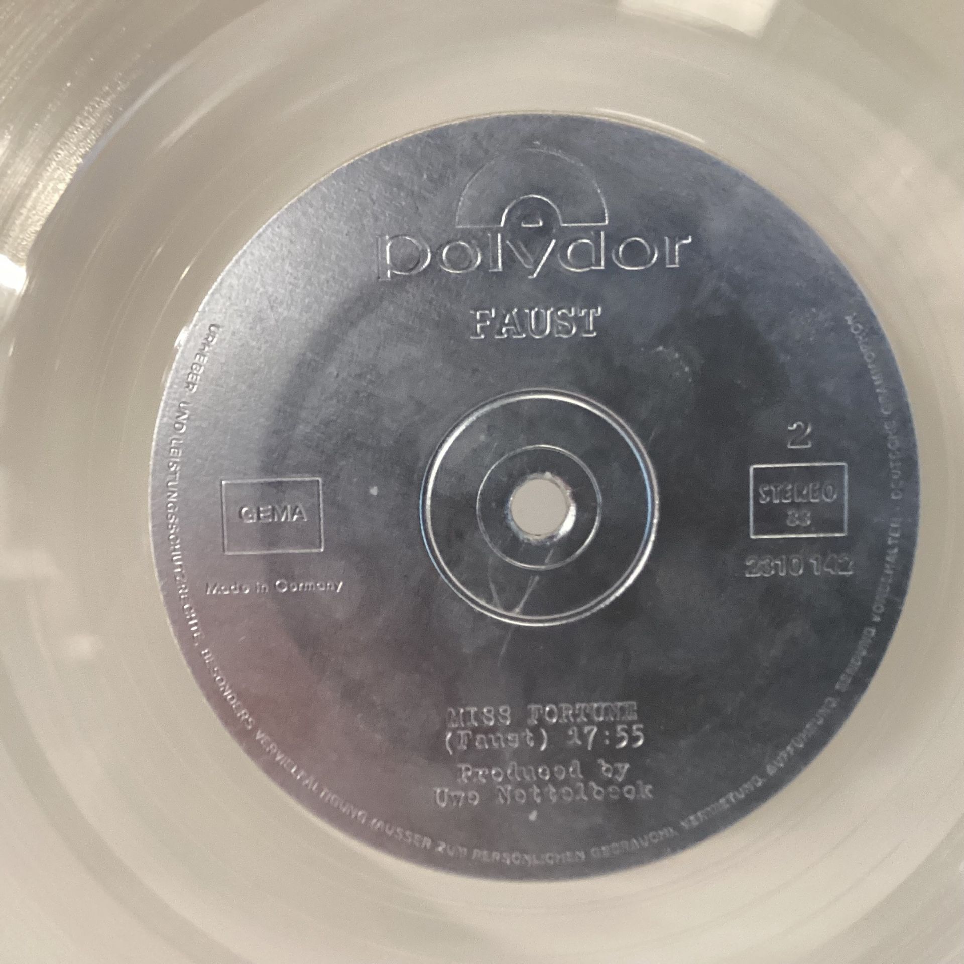 FAUST CLEAR VINYL LP RECORD. Rare original 1972 UK pressing on Clear Vinyl with embossed Silver - Image 4 of 4