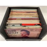 BOX OF VARIOUS EXTENDED PLAY VINYL 7” SINGLES. This selection has artists to include - Elvis Presley