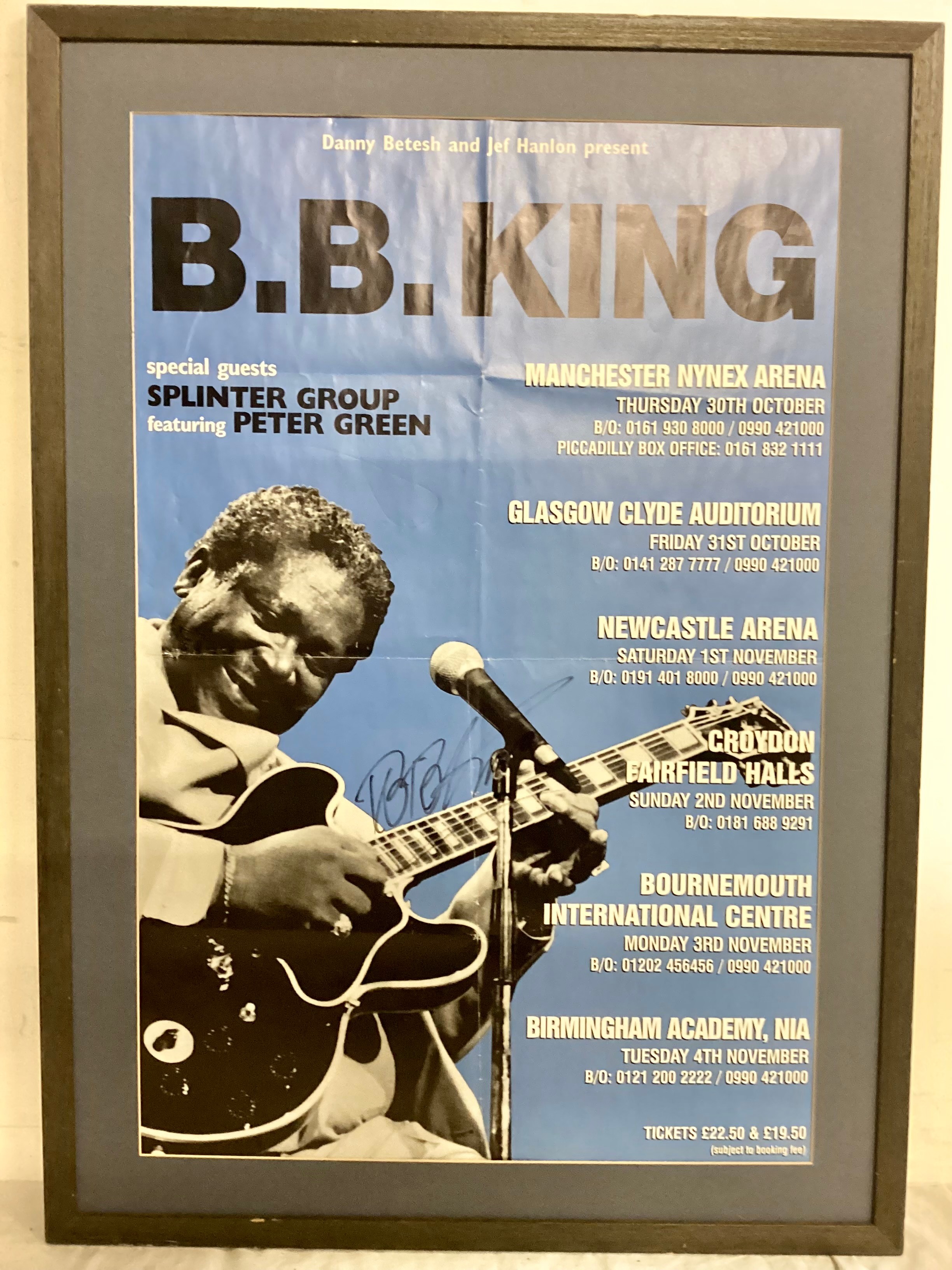 B.B KING FRAMED ORIGINAL CONCERT POSTER SIGNED. This item is signed in black felt tip pen by the