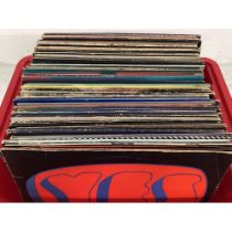 LARGE BOX OF VARIOUS LP VINYL ROCK AND POP ALBUMS.