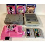 GAMERS BUNDLE OF VARIOUS CONSOLES ETC. This lot has a PlayStation 1 - PlayStation 2 and a Super