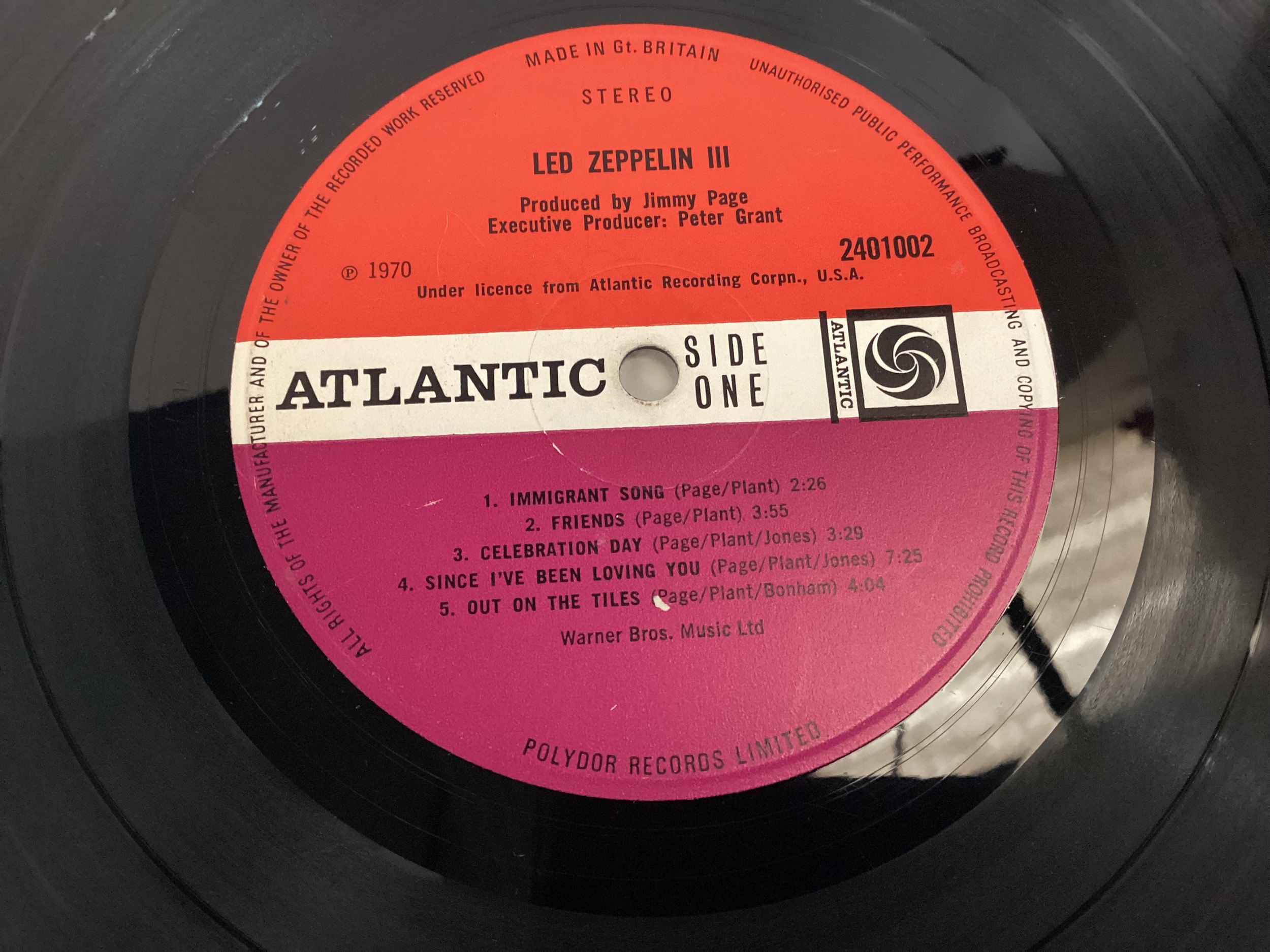 LED ZEPPELIN 3 WITH PETER GRANT CREDIT. This is a 1970 UK Atlantic plum original 2401002 LP with - Bild 8 aus 9