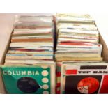 BOX OF VARIOUS 45RPM 7” SINGLES. Mainly this collection consists of 1960’s Hits and E.P’s. Found