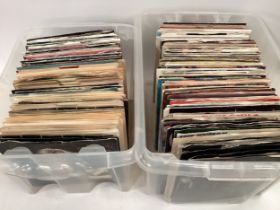 2 BOXES OF VARIOUS 70’s & 80’s VINYL 45RPM SINGLES. A collection of various singles with various