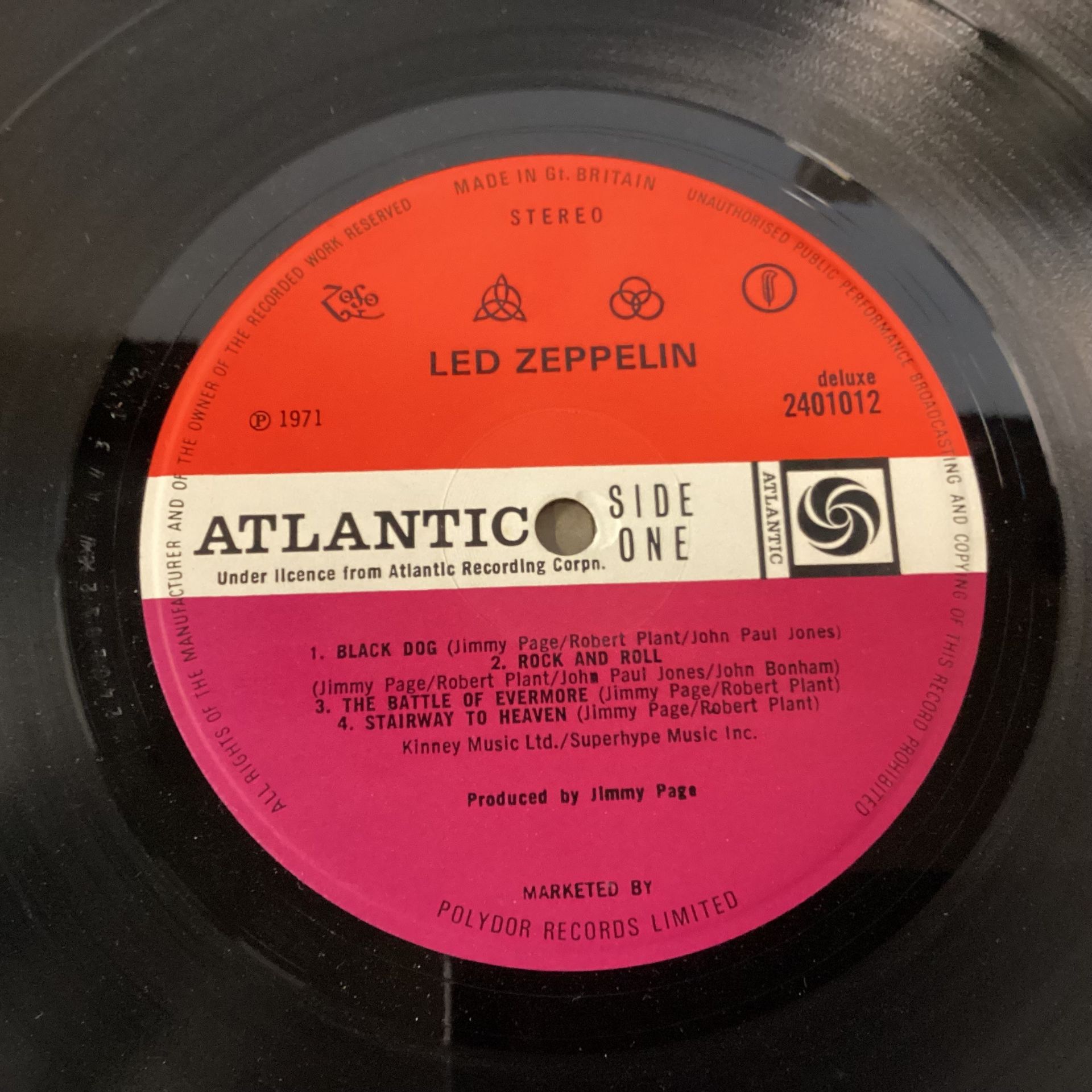 LED ZEPPELIN 1V (4) ATLANTIC RED PLUM LABEL. Rare UK 1971 Early Pressing on the Atlantic Plum and - Image 4 of 5