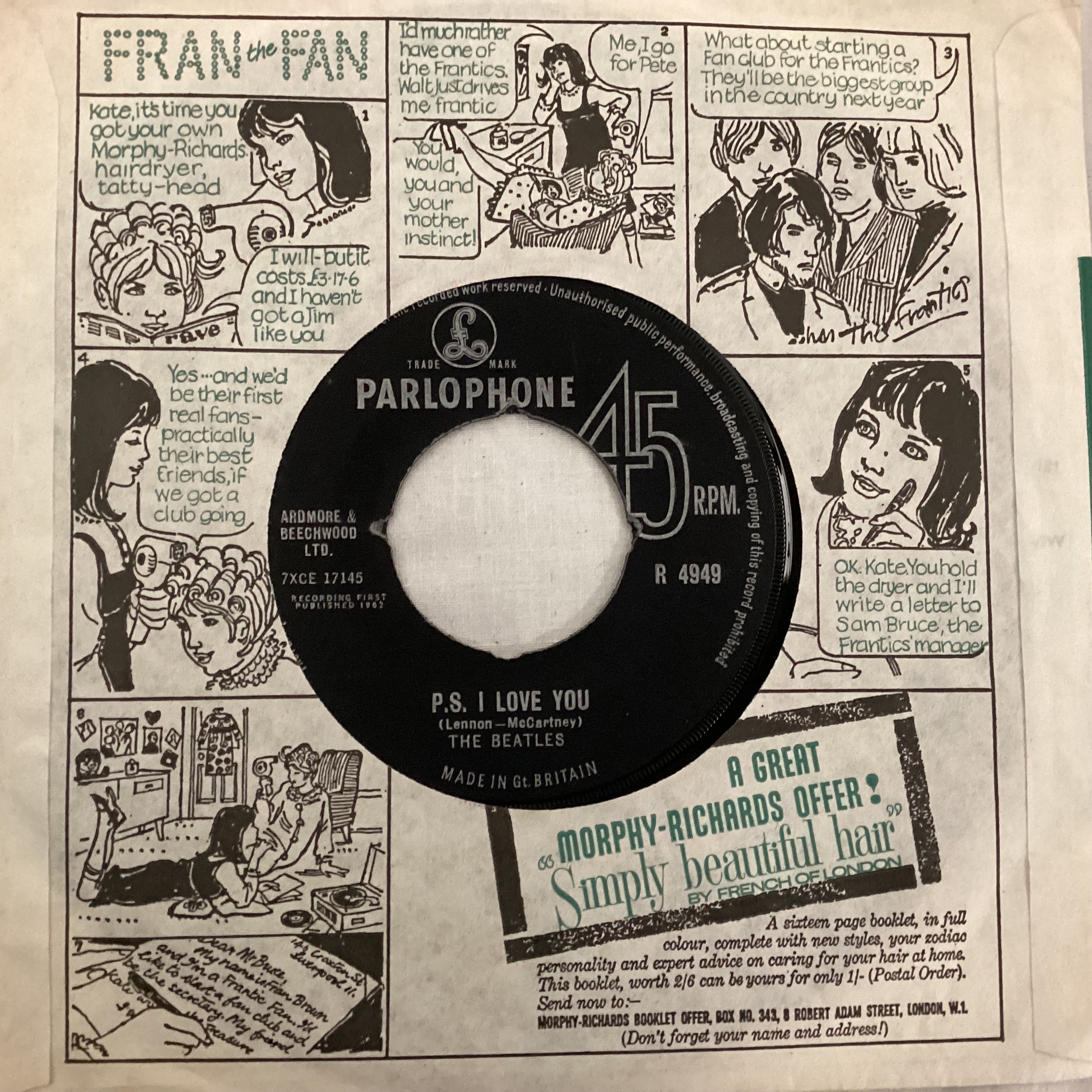 THE BEATLES 7" 'LOVE ME DO' BLACK LABEL PARLOPHONE. - Image 2 of 2