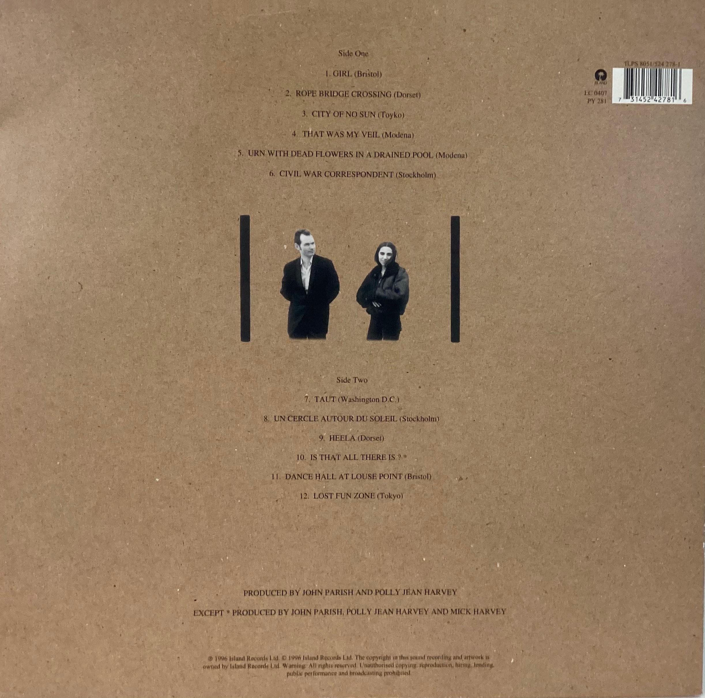 JOHN PARISH & P J HARVEY 'DANCE HALL AT LOUSE POINT' VINYL LP. Released on ISLAND ILPS 8051 / 524 - Bild 2 aus 2