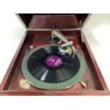 HMV CASED GRAMOPHONE. This is a vintage wind-up shellac playing record player. Complete with its