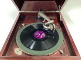 HMV CASED GRAMOPHONE. This is a vintage wind-up shellac playing record player. Complete with its