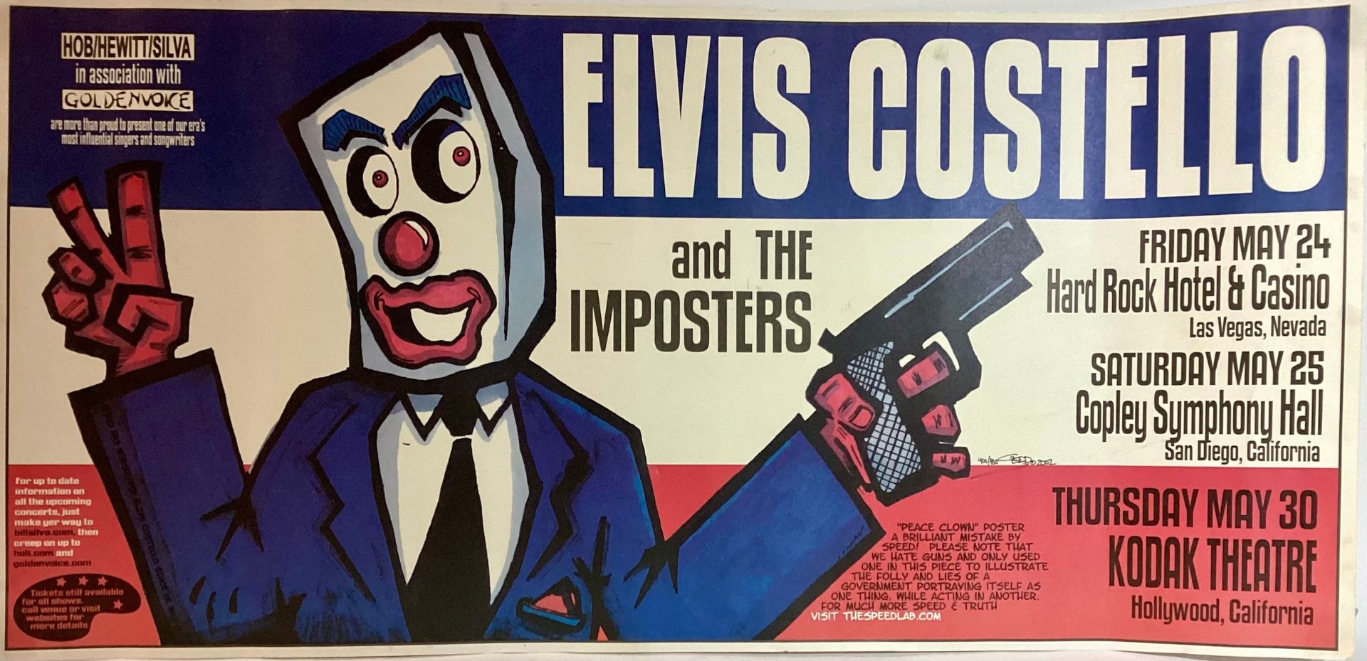 ELVIS COSTELLO AND THE IMPOSTERS SILKSCREEN POSTER. SPEED. This silkscreen poster is from their