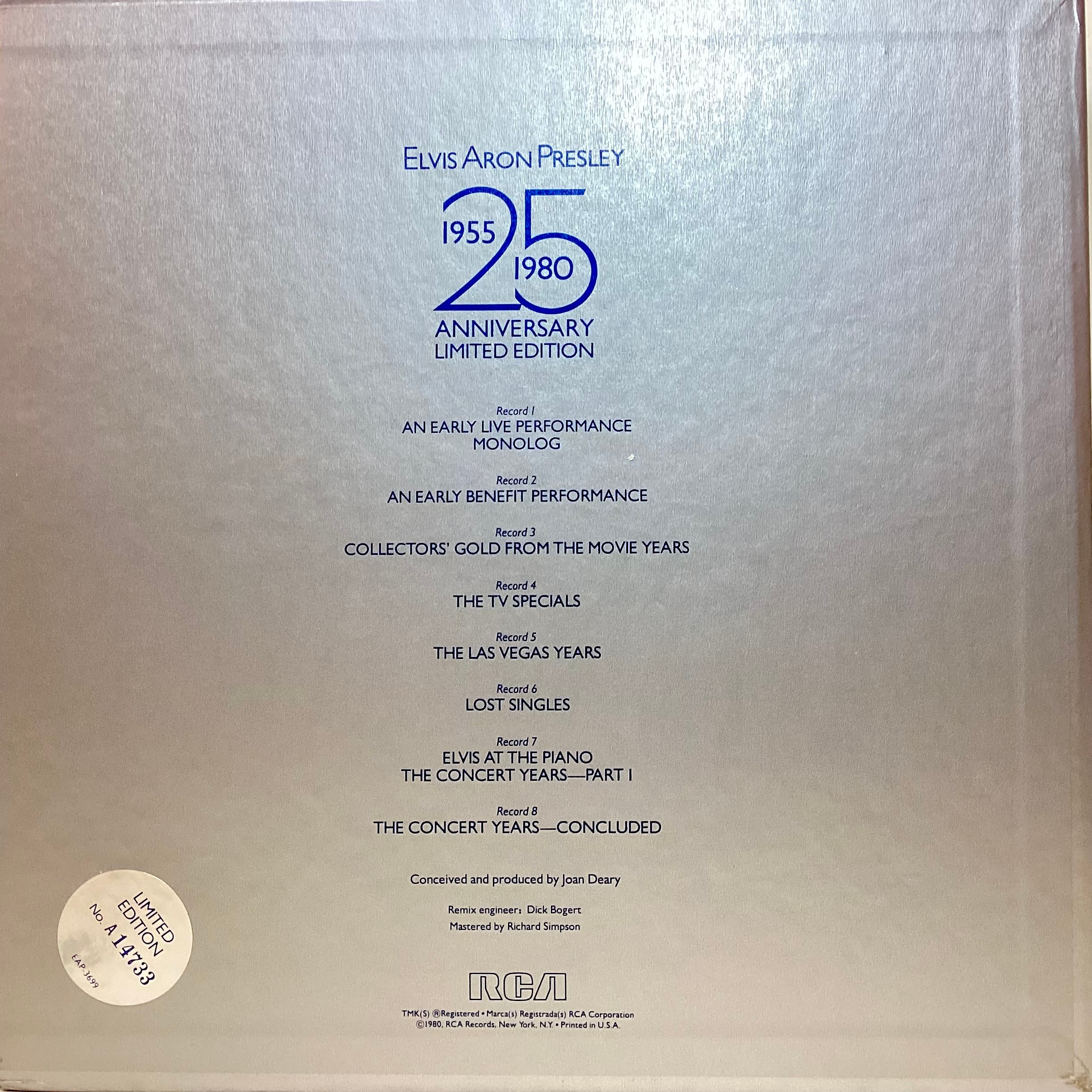 ELVIS ARON PRESLEY 1955/1980 25 ANNIVERSARY 8 LP BOX SET. Super limited edition set of 8 albums - Image 2 of 9
