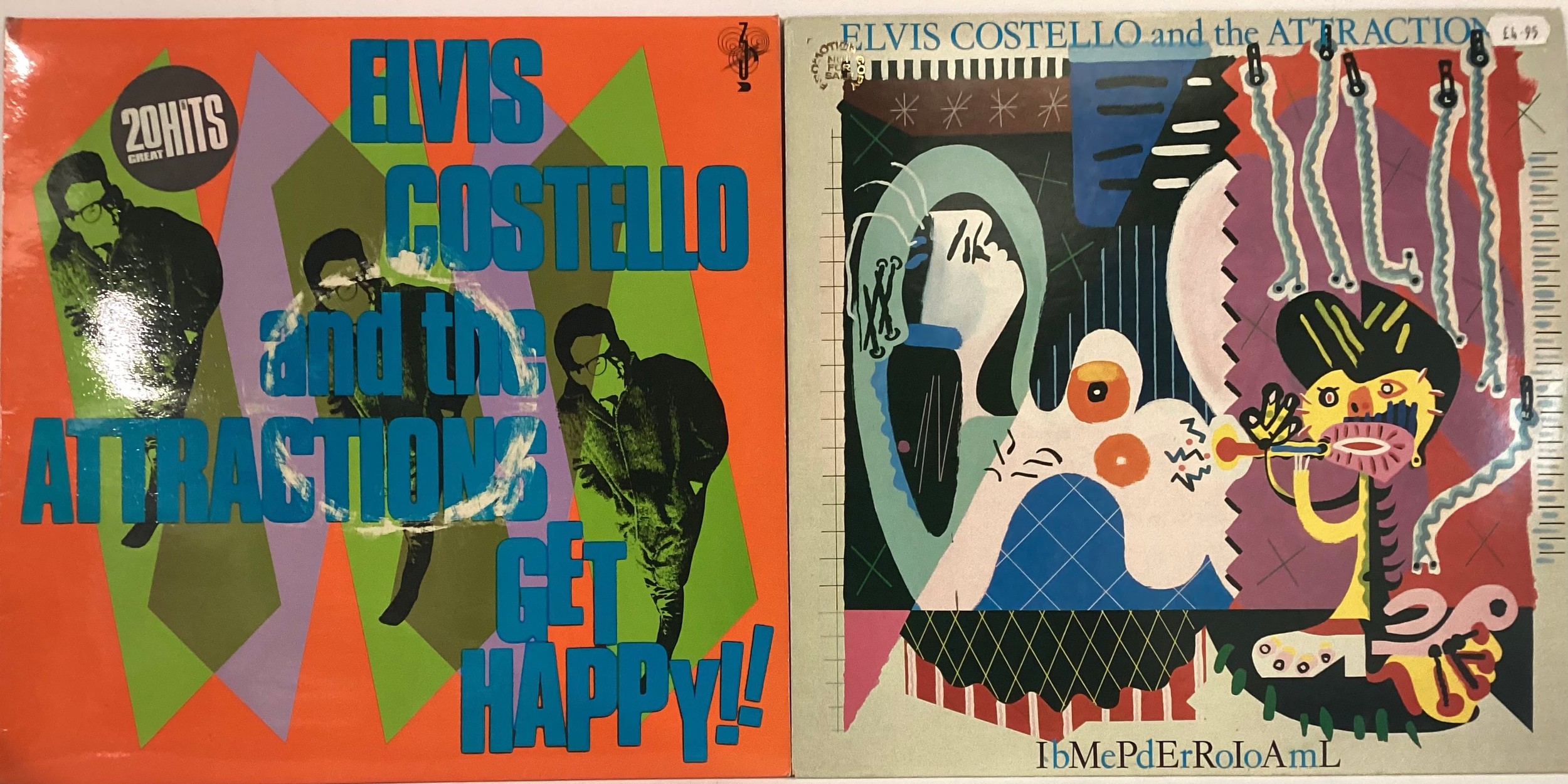 ELVIS COSTELLO VINYL LP RECORDS X 2. First title is ‘Get Happy’ complete with poster and ‘Imperial