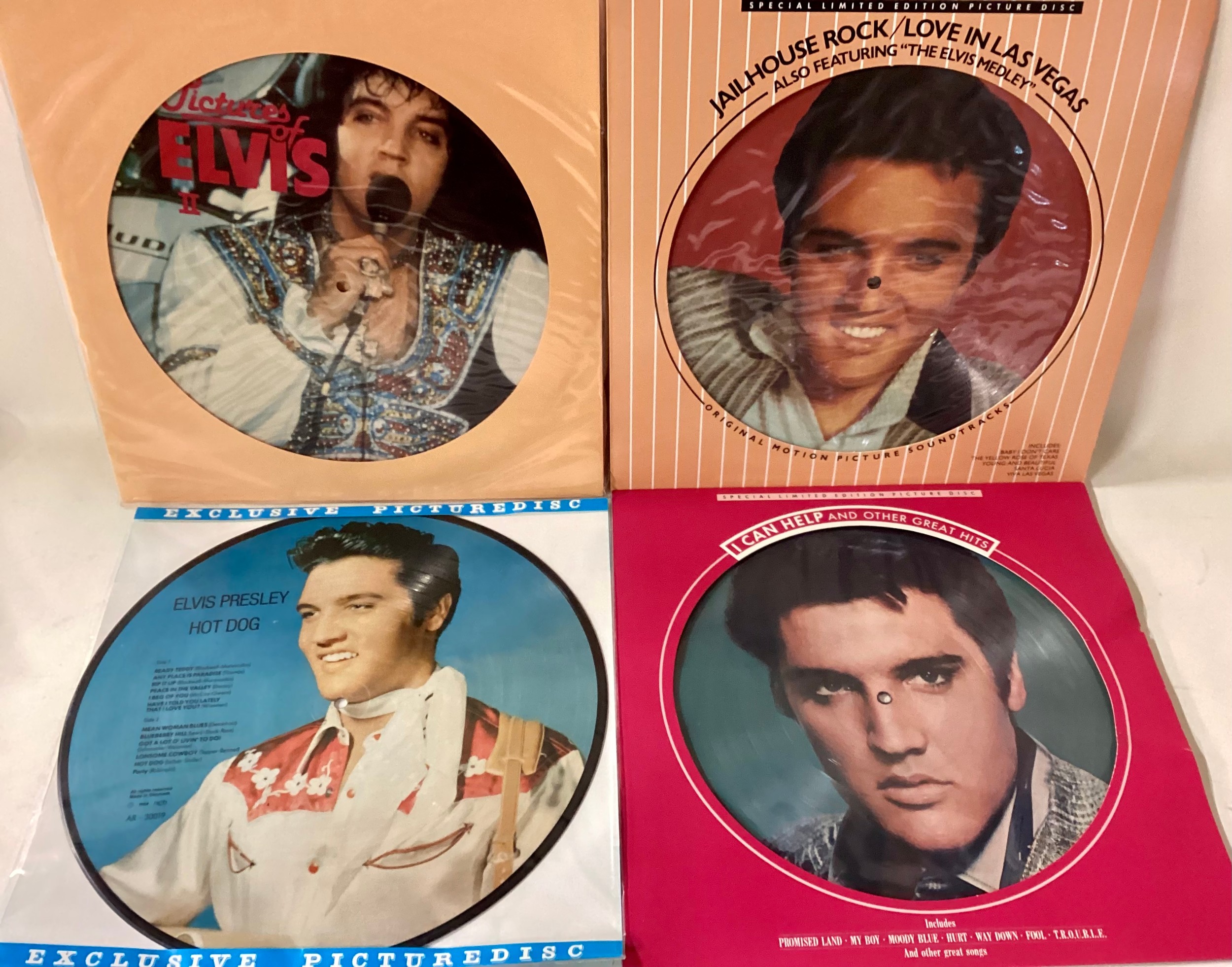 VINYL LP PICTURE DISC’S OF ELVIS PRESLEY. Here we find 4 records with titles - Hot Dog - Jailhouse