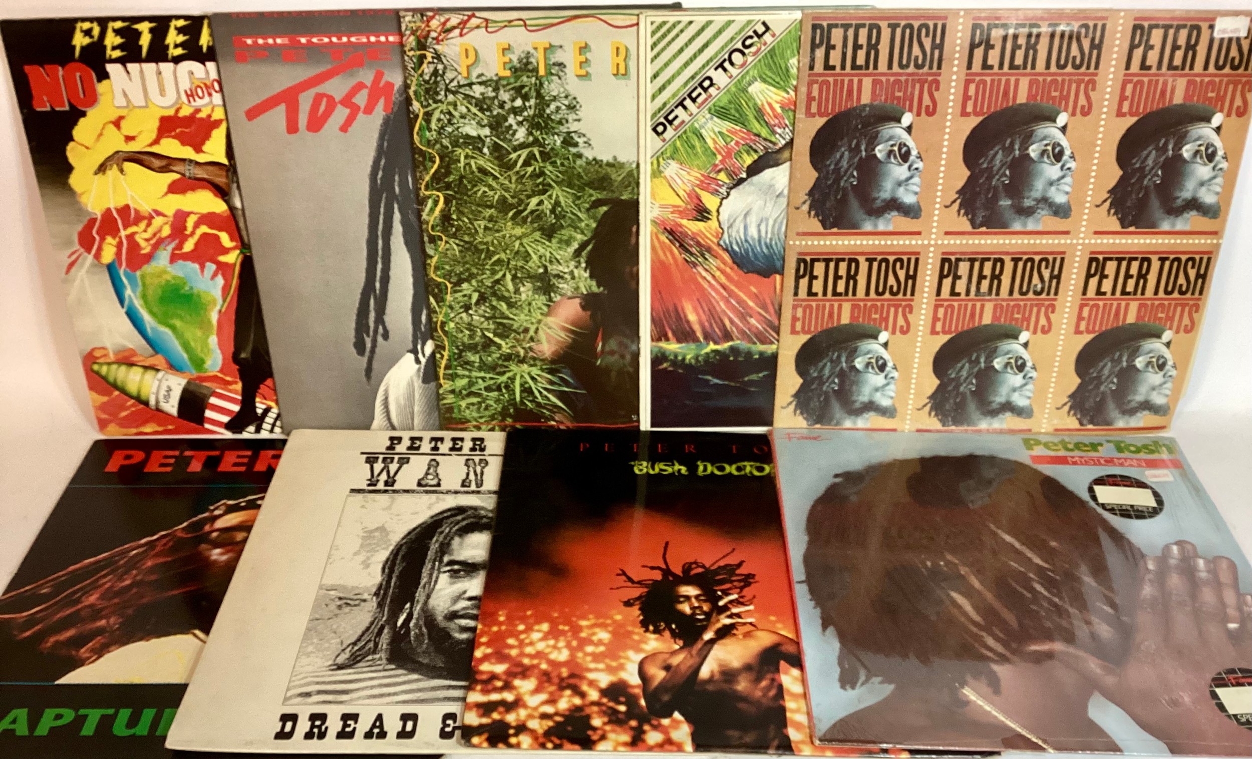 COLLECTION OF VARIOUS PETER TOSH VINYL LP RECORDS X 9. Titles here include - Equal Rights - Mama