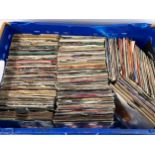 CRATE OF VARIOUS 45RPM 7” SINGLES. Many artists mixed here from across the decades found in