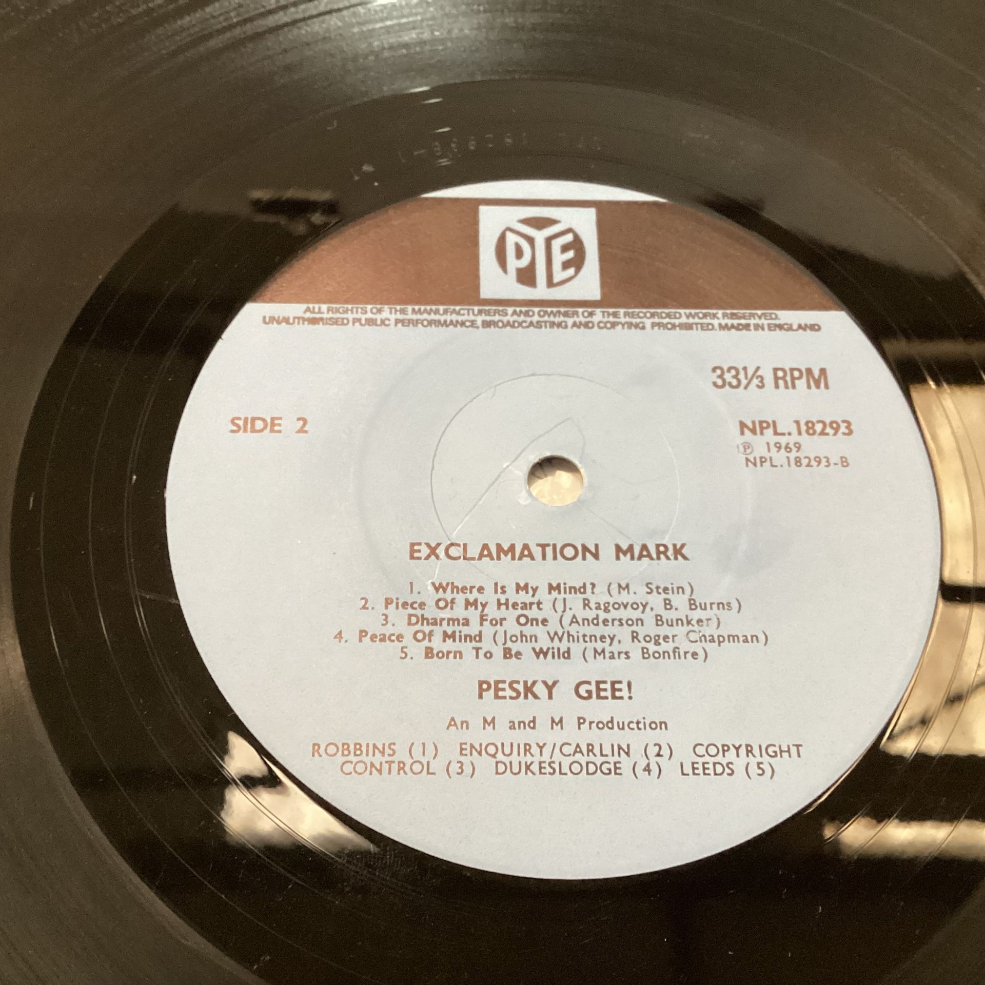 PESKY GEE ‘EXCLAMATION MARK’ MONO UK VINYL ALBUM. Rare original MONO copy made in UK – textured - Image 4 of 4