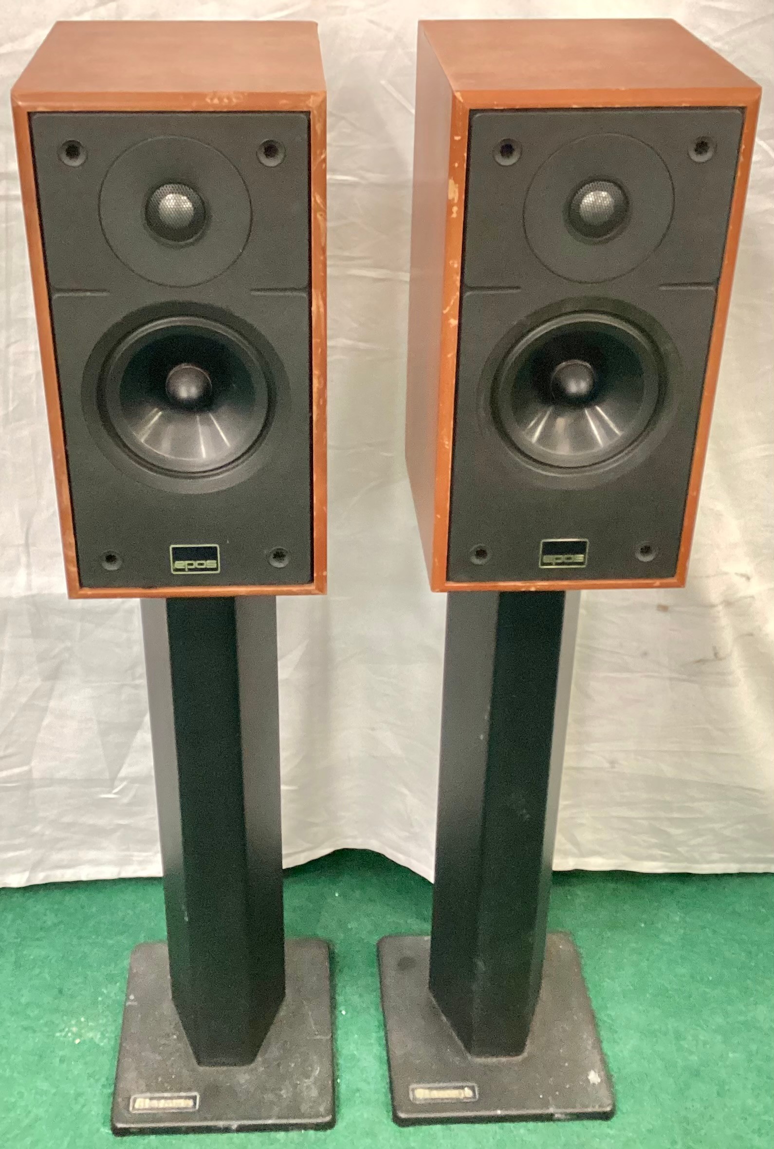 NICE PAIR OF EPOS ACOUSTICS SPEAKERS COMPLETE WITH METAL STANDS.