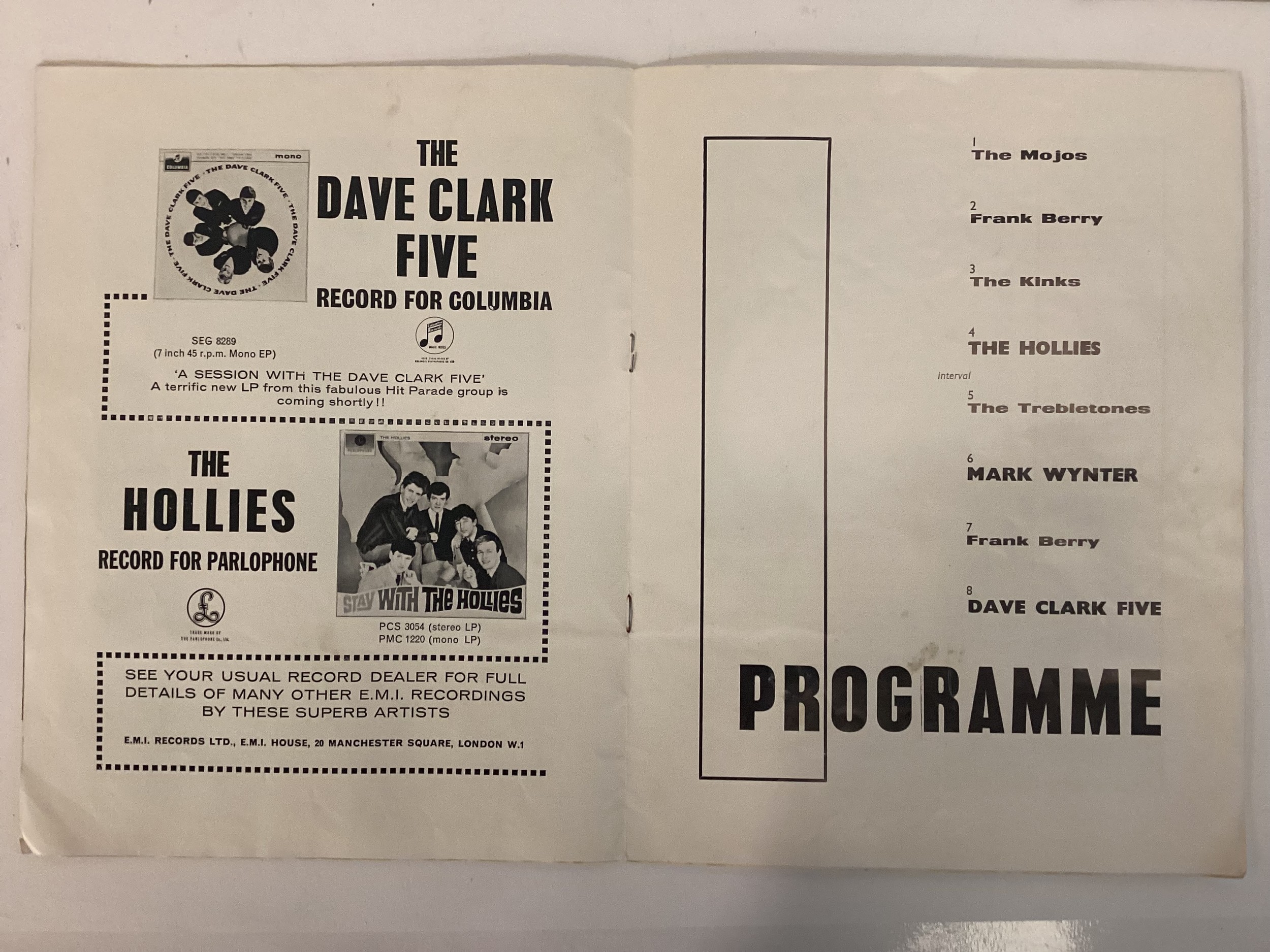 4 VINTAGE MUSIC CONCERT PROGRAMMES. To include The Dave Clark Five with stars also to include The - Image 4 of 10