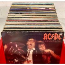 LARGE BOX OF VARIOUS ROCK AND POP VINYL LP RECORDS.