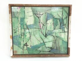 Chinese abstract silk painting. In a plaster bamboo frame 50x45cm