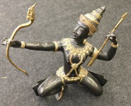 Large Cast bronze and gilt figure of Prince Phra Rama archer figure 33cm tall