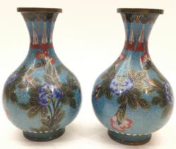 A pair of Chinese Cloisonne vases. 16cm