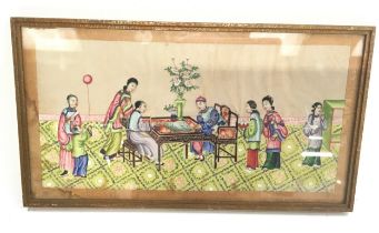 A Chinese famille rose chess scene rice paper painting. 39x20cm