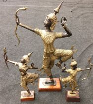 3 x Bronze and gilt statues of Rama the Archer statues tallest being 47cm