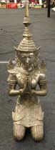 Large white metal effect figure of a Female deity kneeling in prayer 60cm tall