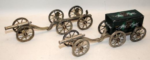 2 x silver plated cannon and gun carriage dining table after eight mints servers