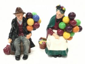 Royal Doulton figures: The Balloon Man HN1954 and The Old Balloon Seller HN1315. Early Doulton