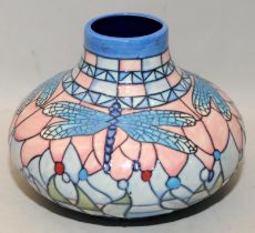 Old Tupton Ware squat vase in the Dragonfly pattern designed by Jeanne McDougal. 14cms tall