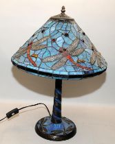 Table lamp in the Tiffany style with Dragonfly motif throughout. 60cms tall