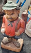 Vintage large wooden carved figure of a golfer 77cm tall.