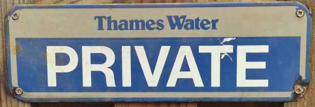 Thames Water "Private" vintage small enamel advertising sign 30x10cm.