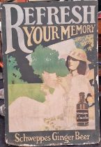 Large vintage advertising Schweppes Ginger Beer "Refresh Your Memory" poster mounted on wooden board