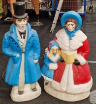 Pair of vintage blow mould Christmas light up figurines of carol singers tallest 97cm.