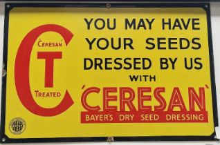 Ceresan Bayer's Dry Seed Dressing vintage enamel advertising sign 46x31cm