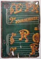 Local interest Bournemouth music note vintage enamel advertising sign 92x63cm.