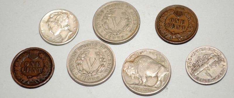 Small collection of USA silver and copper coins including 1882 and 1891 Indian Head One Cent's and - Image 2 of 2