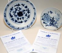 2 x blue authentic bowls from the "Tek Sing" trading junk which sank in the China seas with