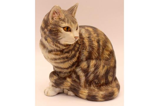 Poole Pottery acrylic painted Stoneware model of a seated cat 7.5" high. - Image 2 of 4