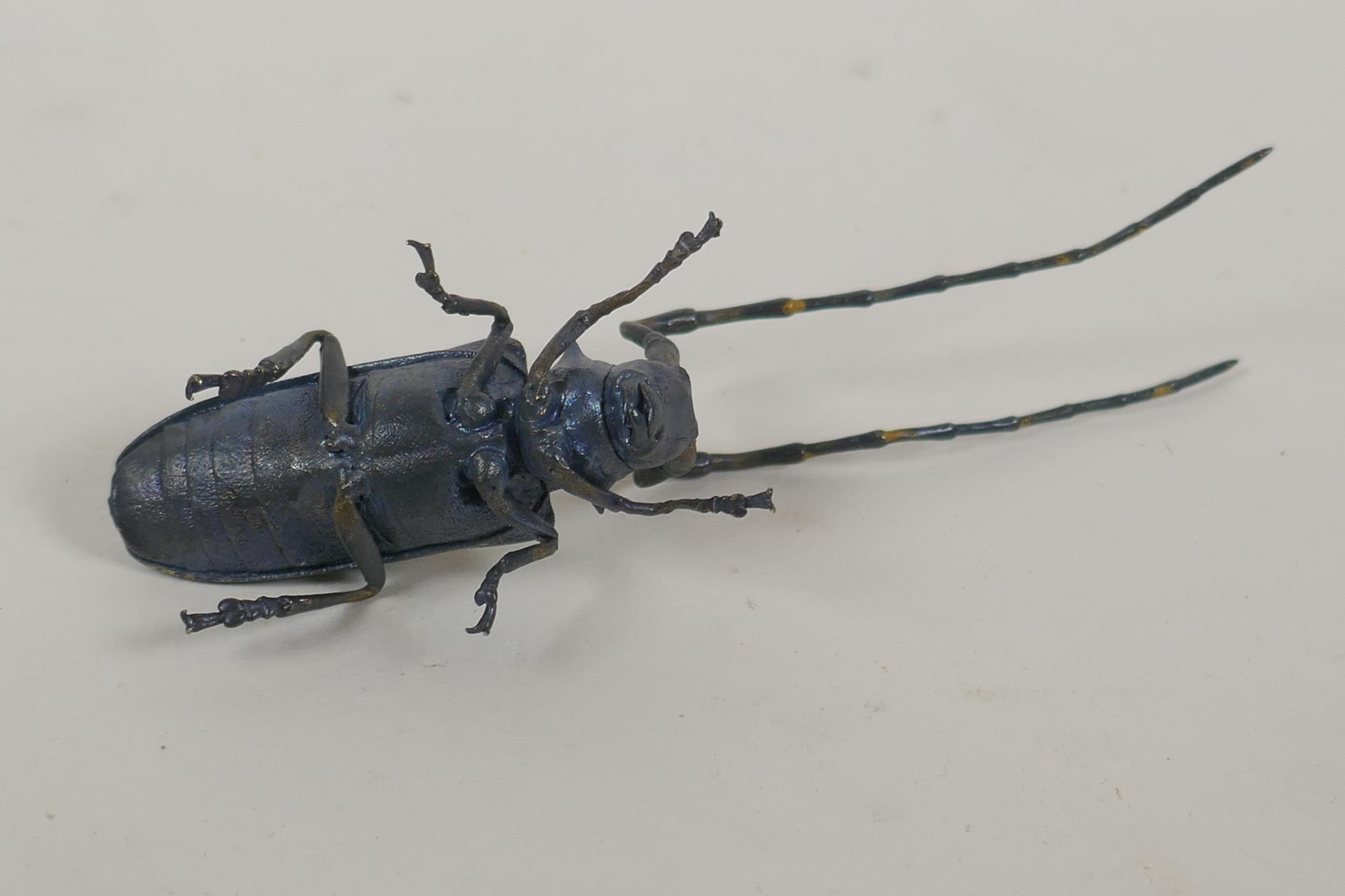 A Japanese style bronze okimono longhorn beetle - Image 3 of 3